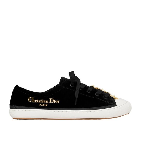 DIOR Lucky Charms Signature Satin Low Top Flat Sneakers Trainers Black - Picture 2 of 15